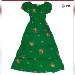 Kindred Anthropologie Green Womens Dress with Floral Embroidery
